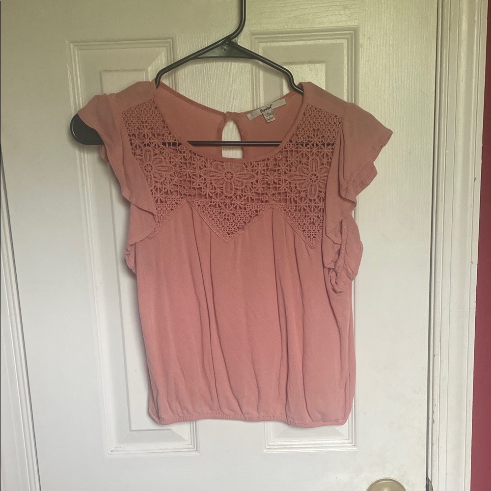 Papaya Blush Crochet Detail Blouse